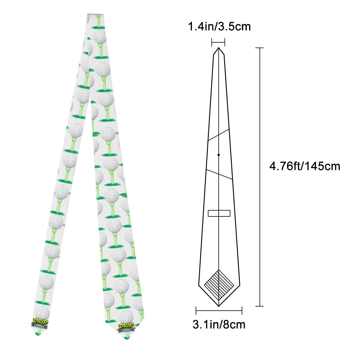 Game Day Tie - Golf Ball and Tee White