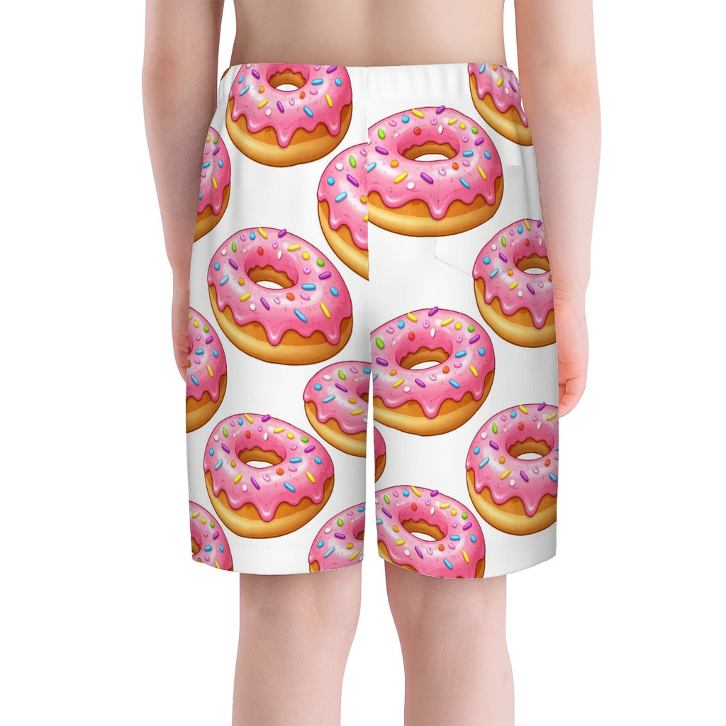 Youth Swim Shorts - Pink Donuts White