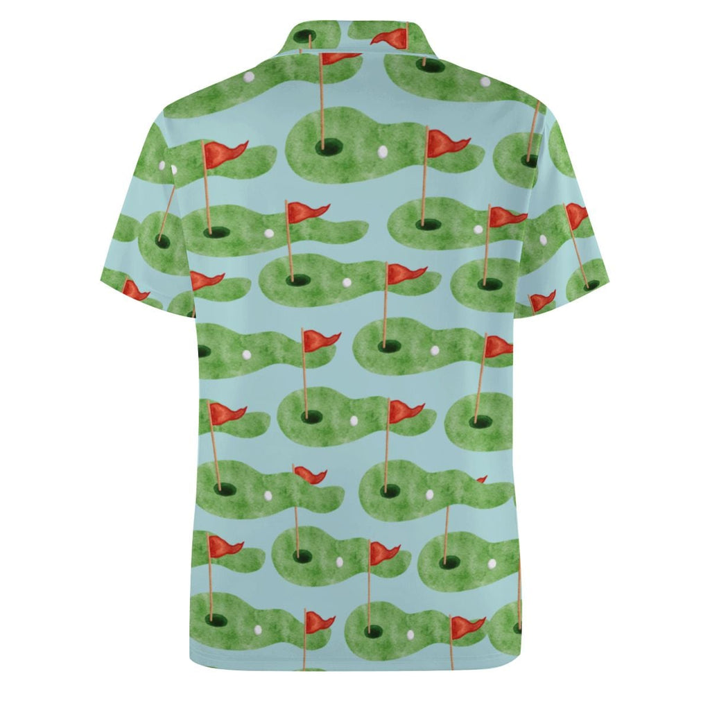 Uncle Golf Shirt - Green Hole Sketch Light Blue Green