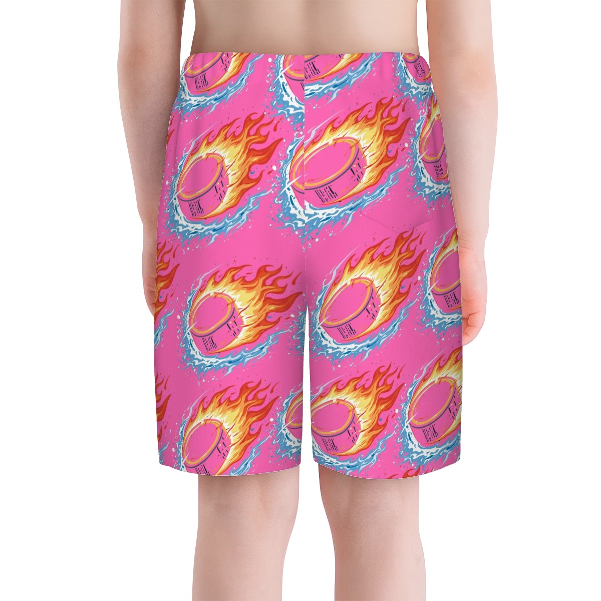 Youth Swim Shorts - Flamin Hockey Pucks Hot Pink