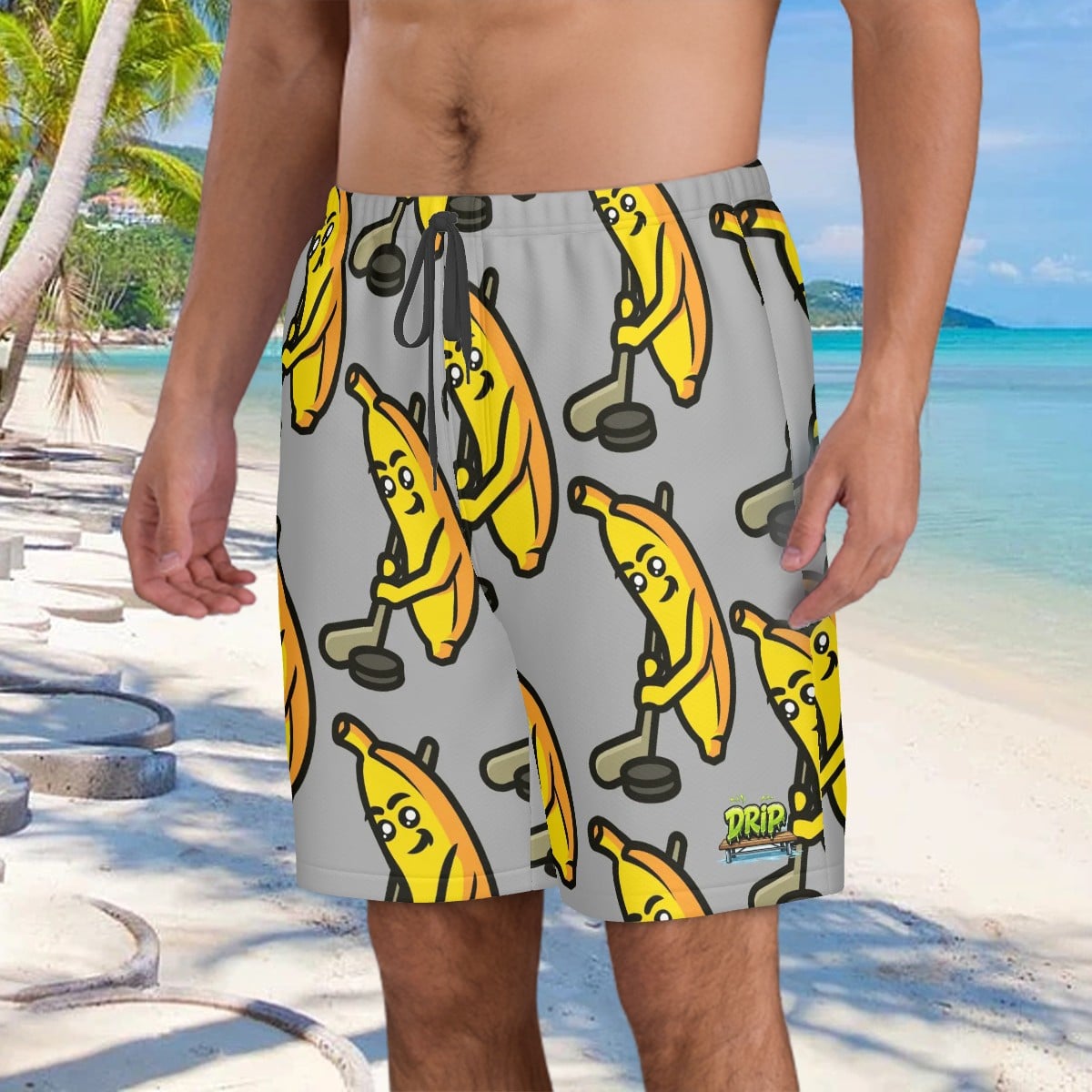 Men/Teen Swim Shorts - Bananas for Hockey Grey