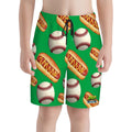 Youth Swim Shorts - Baseball and Hotdogs Green