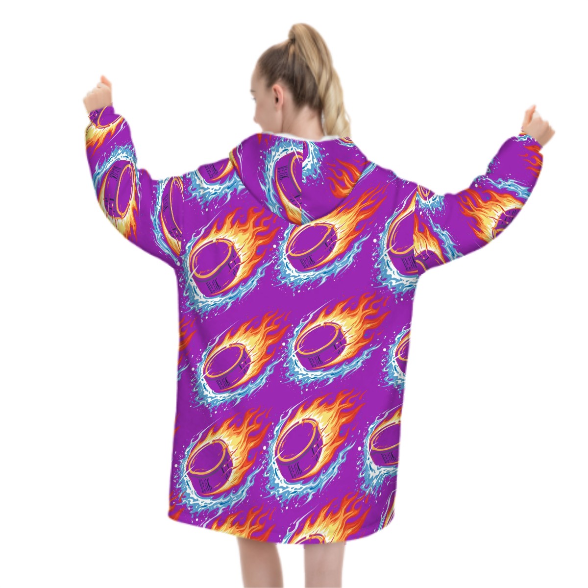 Adult Blanket Sweatshirt - Flamin Hockey Pucks Classic Purple