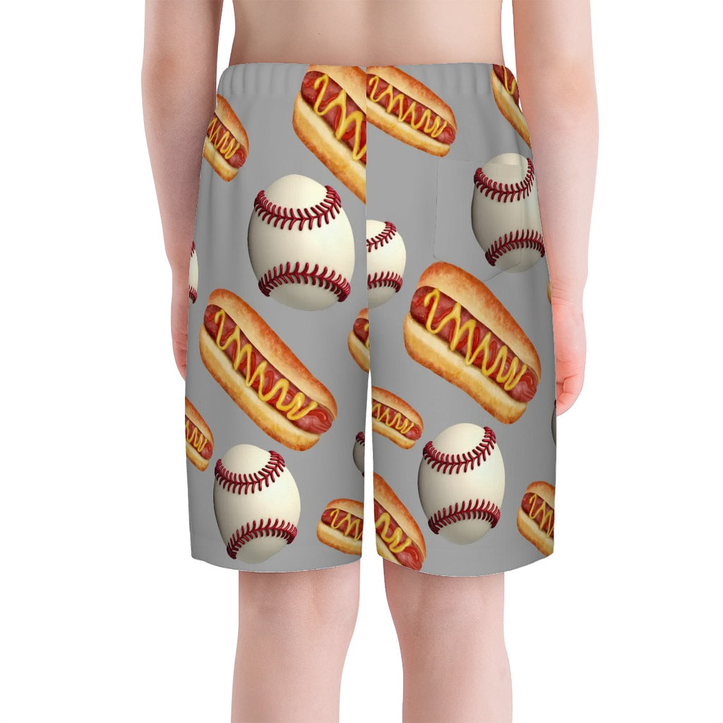 Youth Swim Shorts - Baseball and Hotdogs Grey