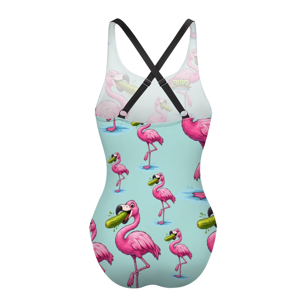 Cross-Back One Piece Swimsuit Women - Flamingo Pickle Seafoam
