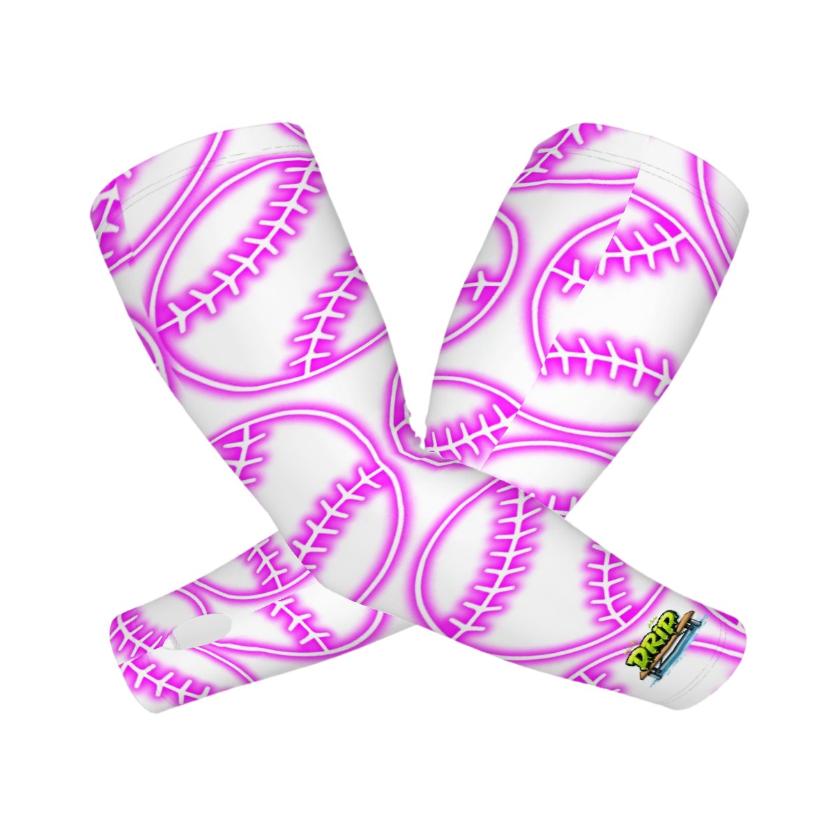 Drip Bench Performance Arm Sleeves - Neon Pink Baseballs White