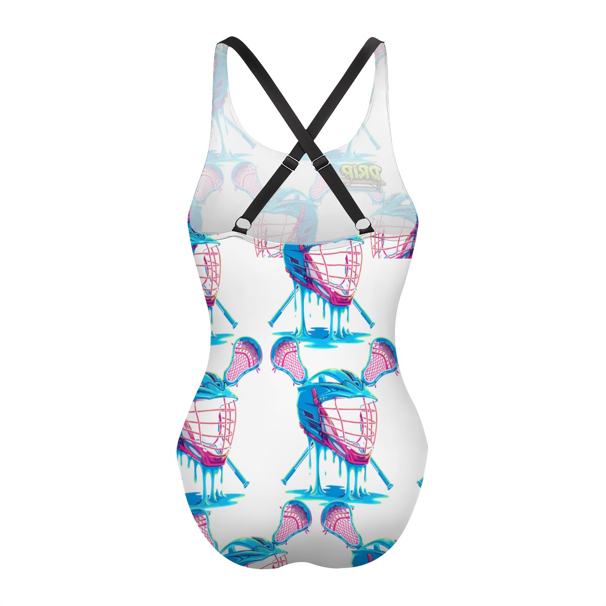 Cross-Back One Piece Swimsuit Women - Lacrosse Helmet Sticks White