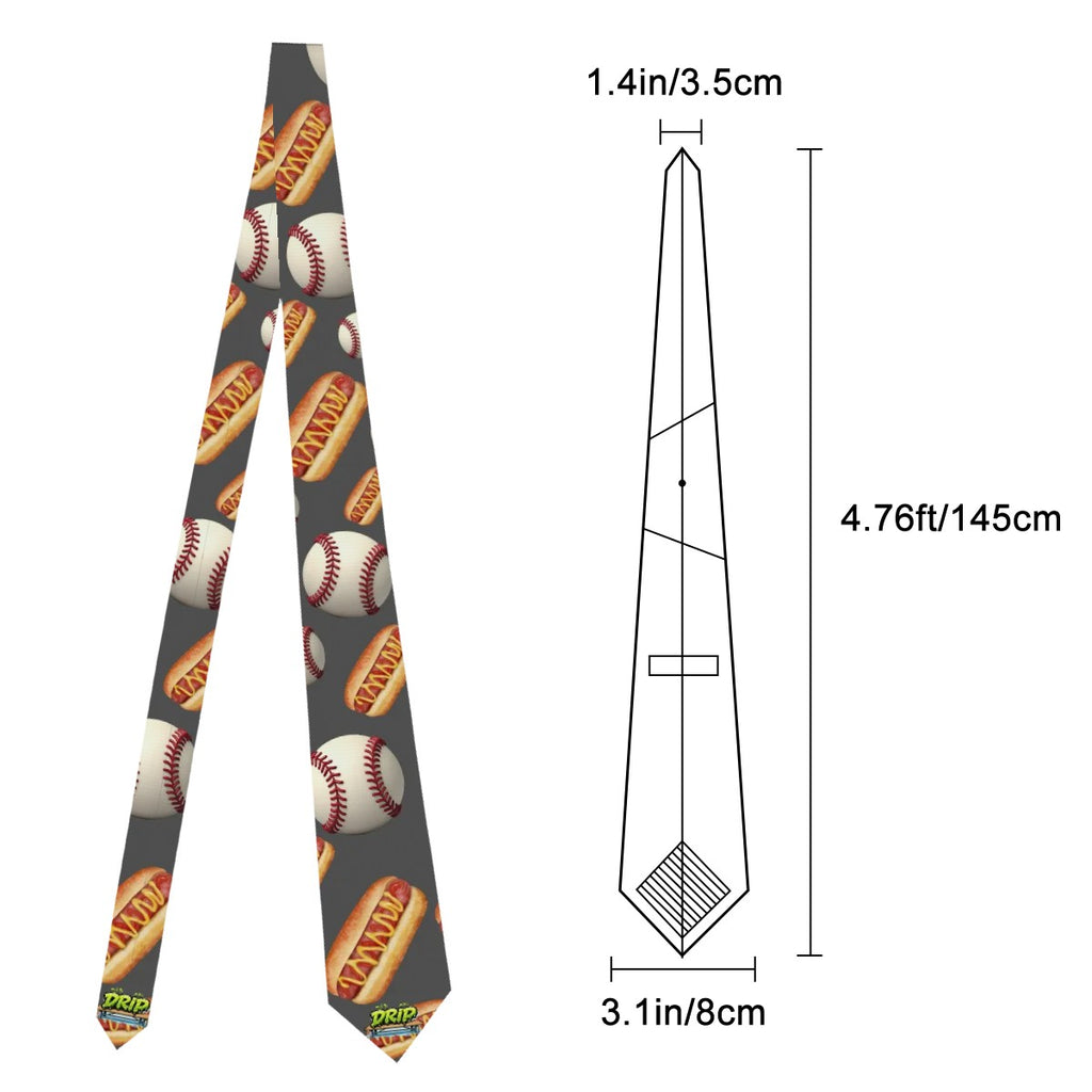 Game Day Tie - Baseballs and Hotdogs Charcoal