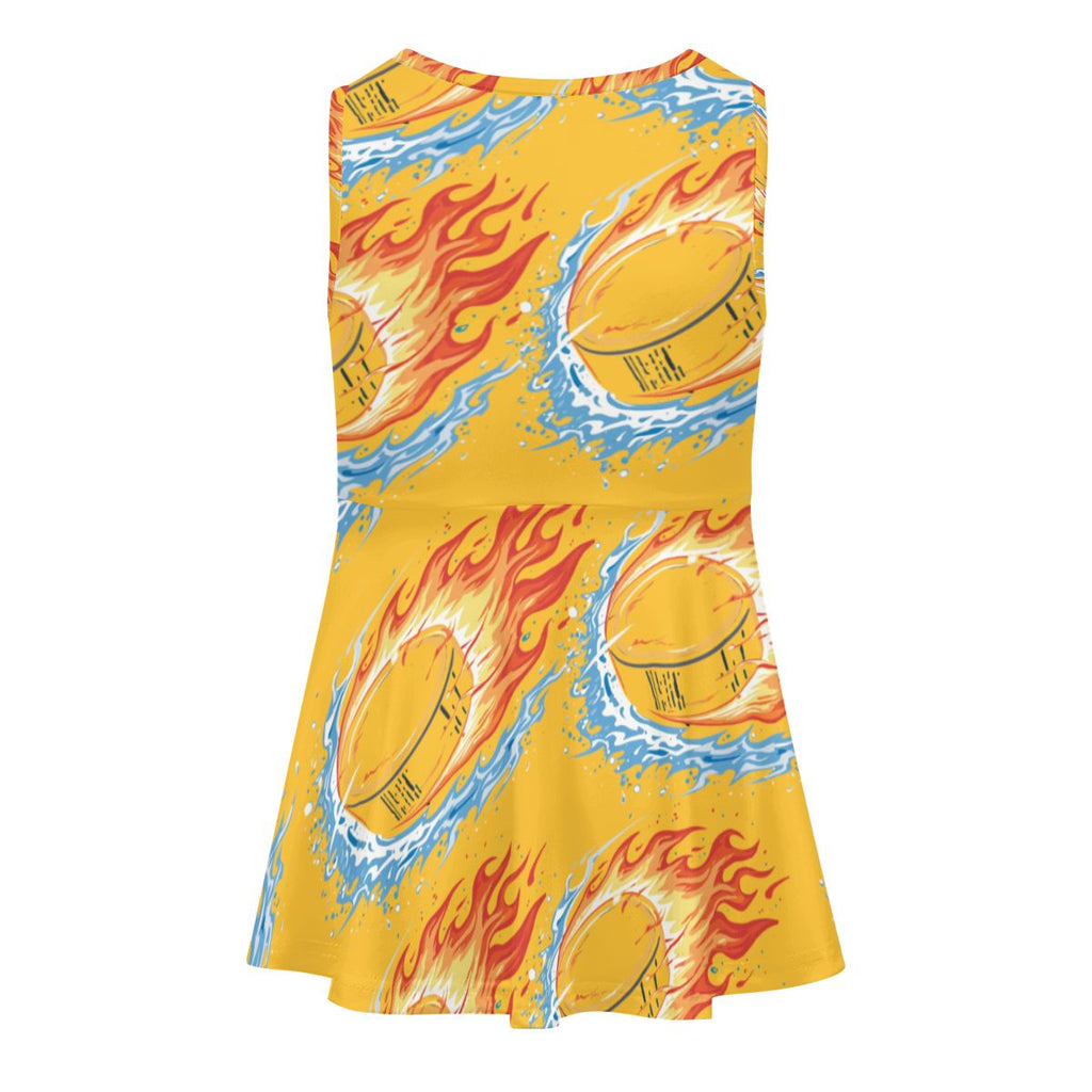 Girl's Game Day Dress - Flamin Hockey Pucks Gold