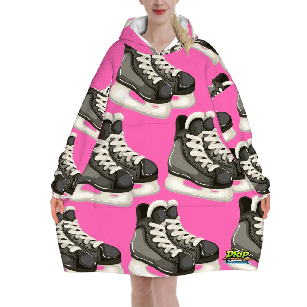 Adult Blanket Sweatshirt - Hockey Skates Hot Pink