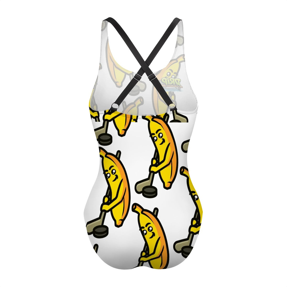Cross-Back One Piece Swimsuit Women - Bananas about Hockey White