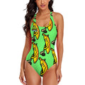 Cross-Back One Piece Swimsuit Women - Bananas about Hockey Hot Green