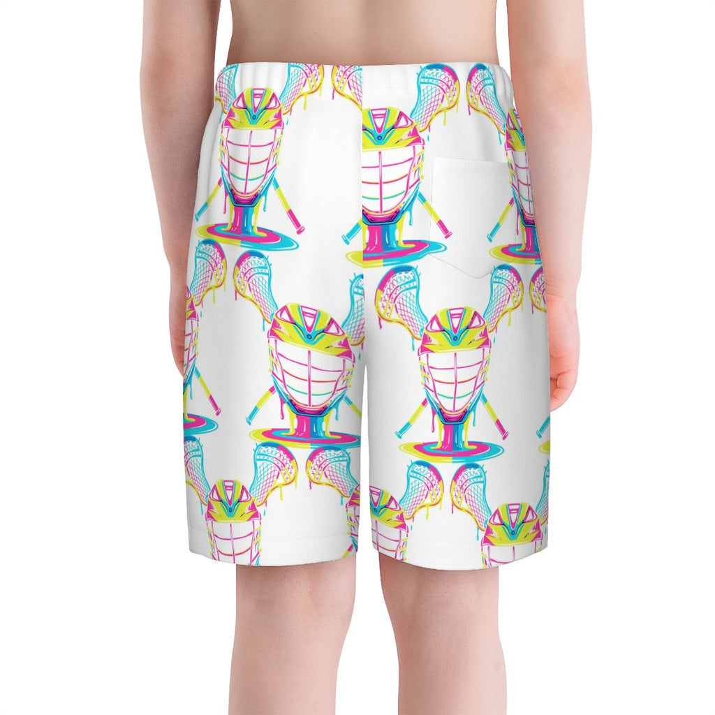 Youth Swim Shorts - Lacrosse Rainbow Drip White