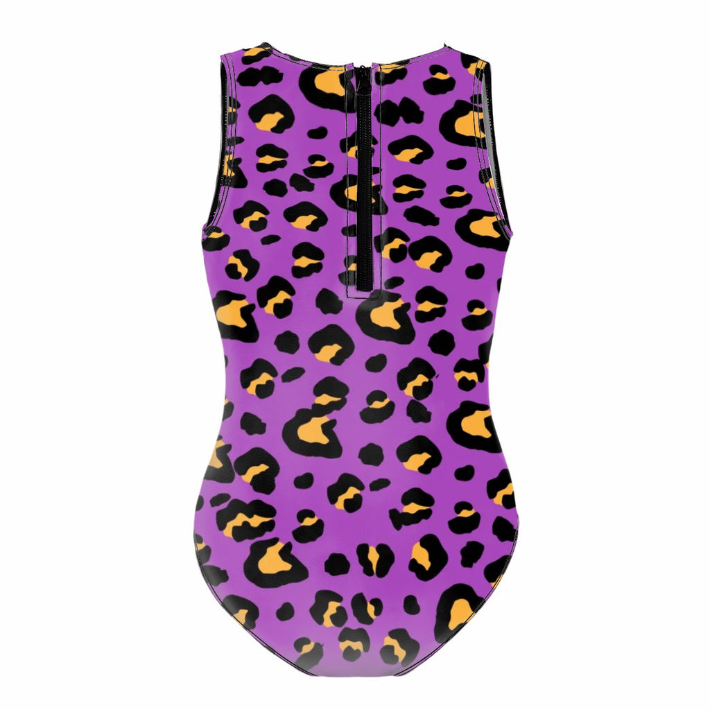 Girls One Piece Swimsuits- Drip Bench Leopard Purple