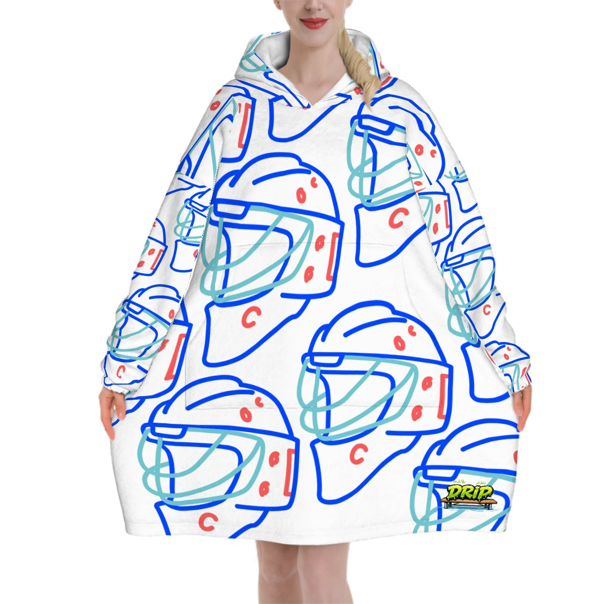 Adult Blanket Sweatshirt - Goalie Helmet Sketch White