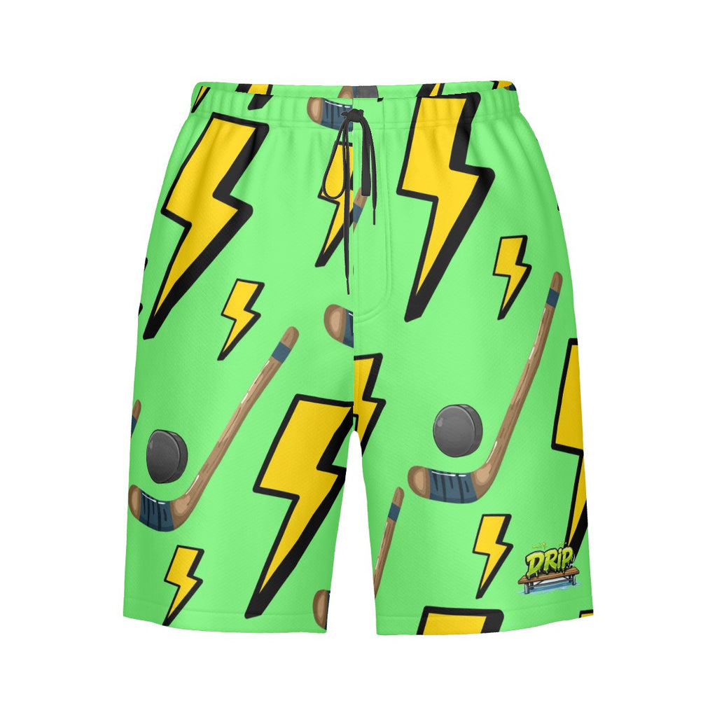 Men/Teen Swim Shorts - Lightning Bolts and Hockey Sticks Hot Green
