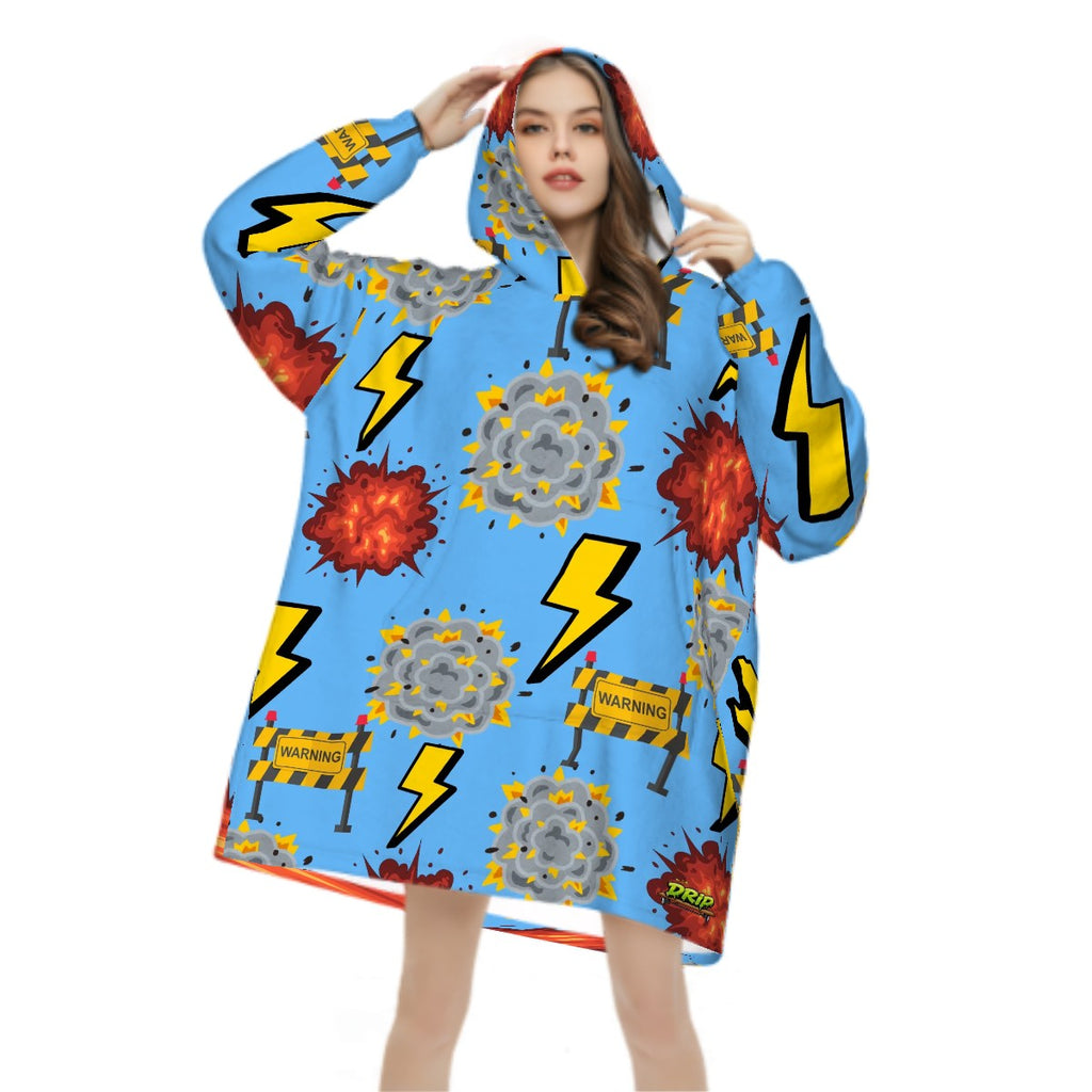 Adult Blanket Sweatshirt - I Come With a Warning Label Sky Blue