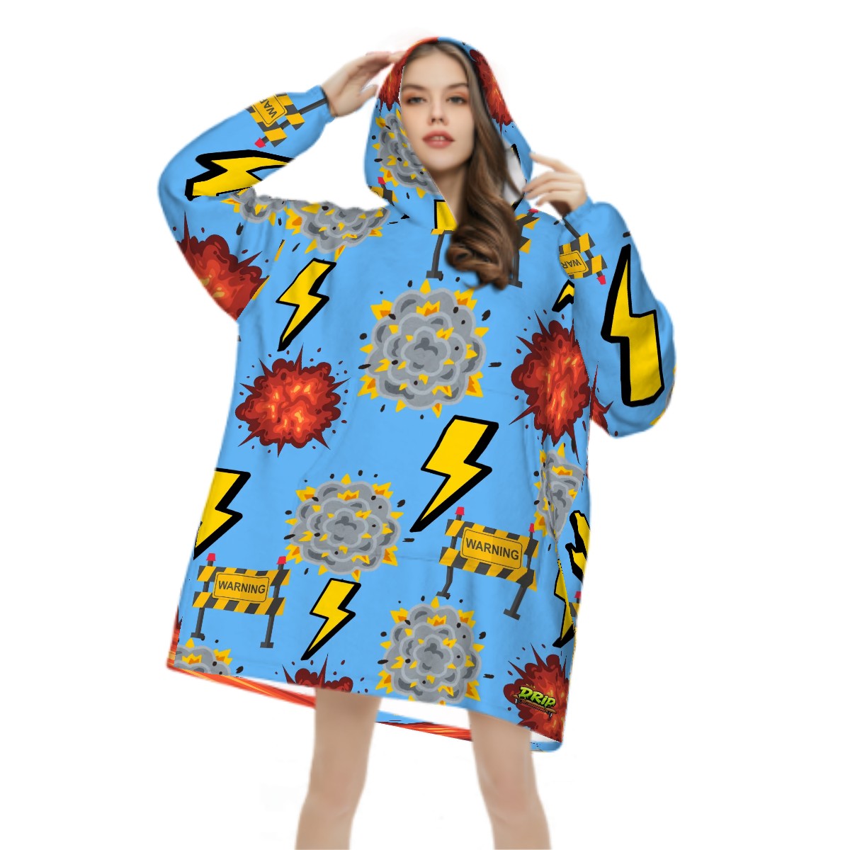 Adult Blanket Sweatshirt - I Come With a Warning Label Sky Blue