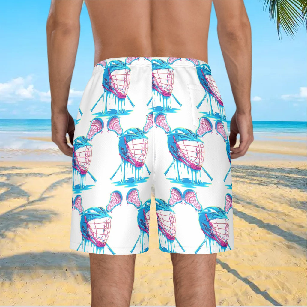 Men/Teen Swim Shorts - Lacrosse Helmet Sticks White