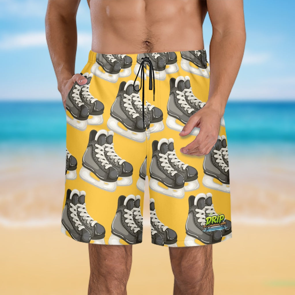 Men/Teen Swim Shorts - Hockey Skates Gold