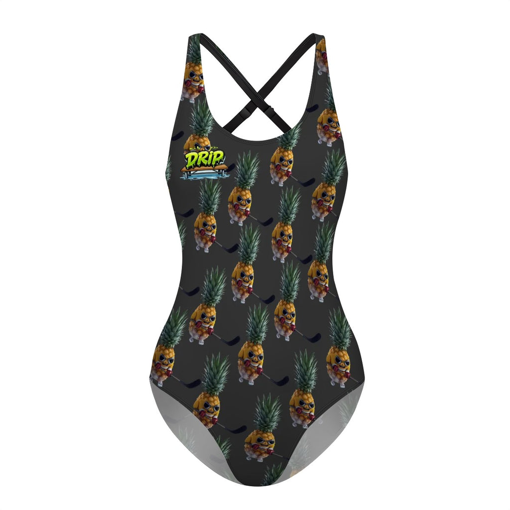 Cross-Back One Piece Swimsuit Women - Piney Snipes Charcoal