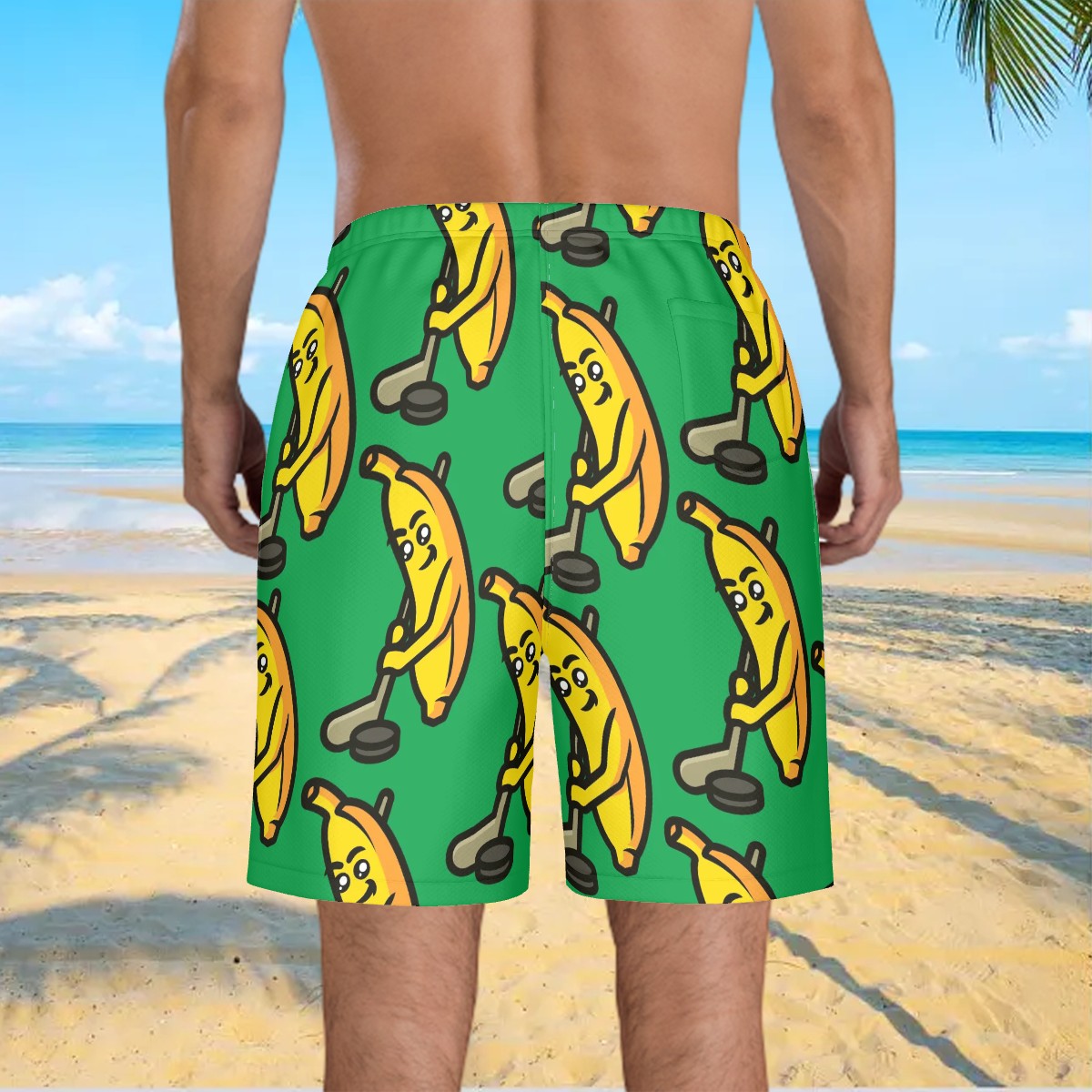Men/Teen Swim Shorts - Bananas for Hockey Classic Green