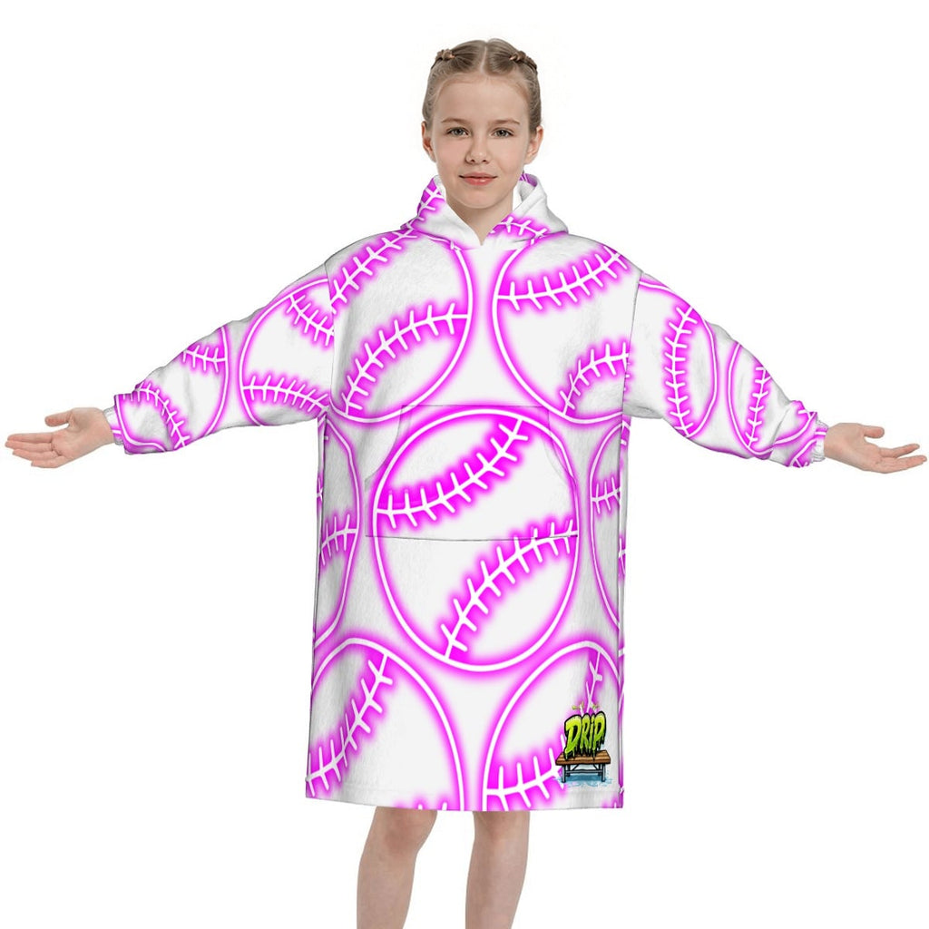 Youth Blanket Sweatshirt - Neon Pink Baseball