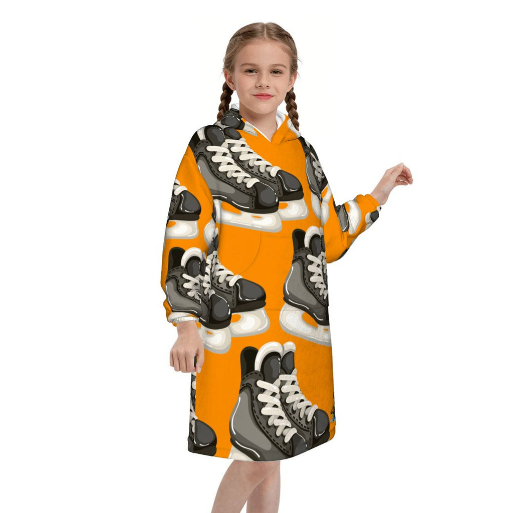 Youth Blanket Sweatshirt - Hockey Skates Orange