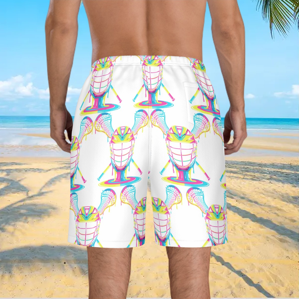 Men/Teen Swim Shorts - Lacrosse Rainbow Drip White
