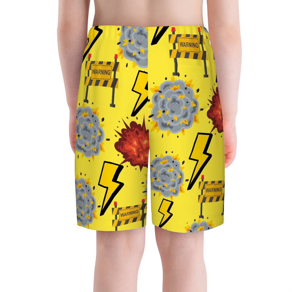 Youth Swim Shorts - I Come With a Warning Label Yellow