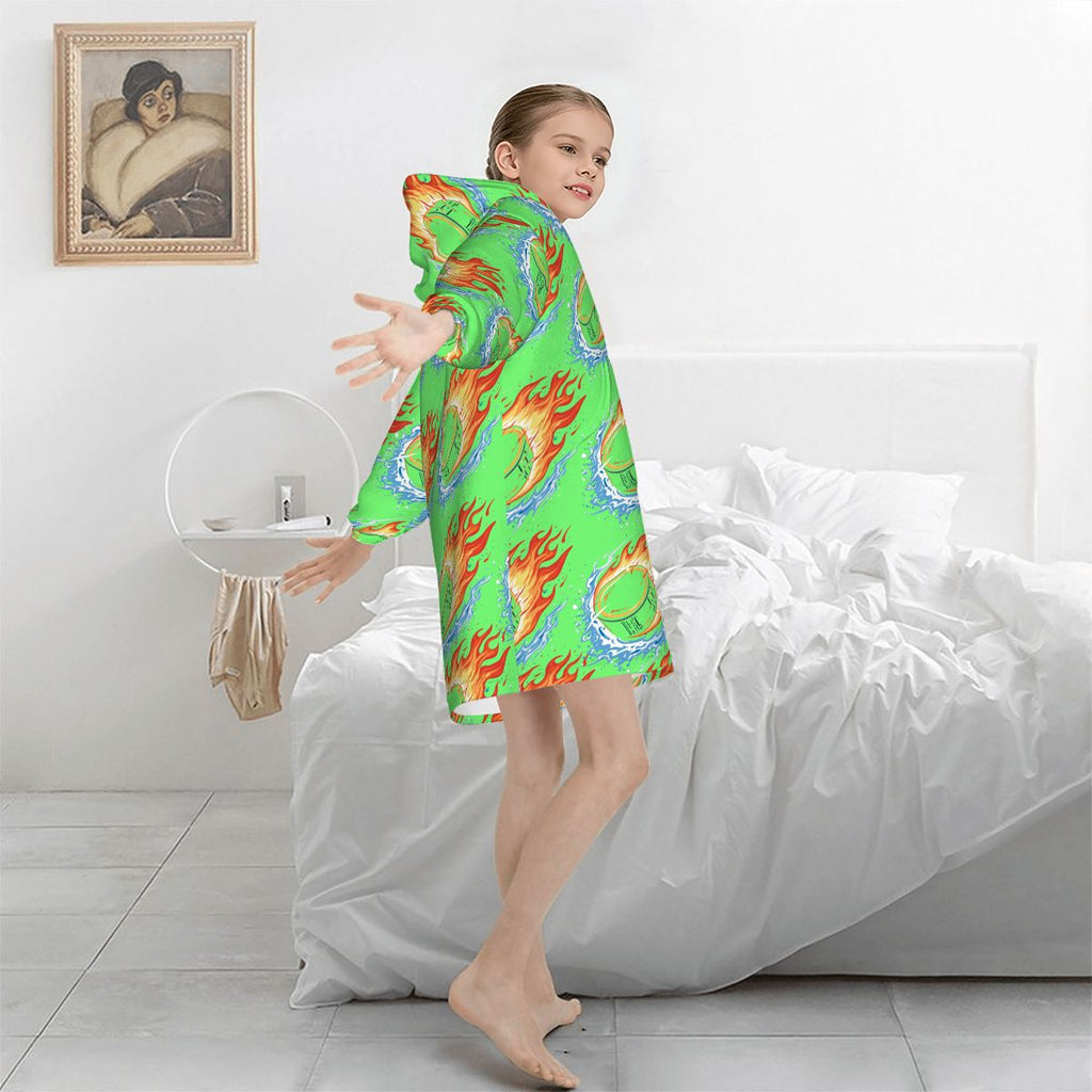Youth Blanket Sweatshirt - Flamin Hockey Pucks Hot Green
