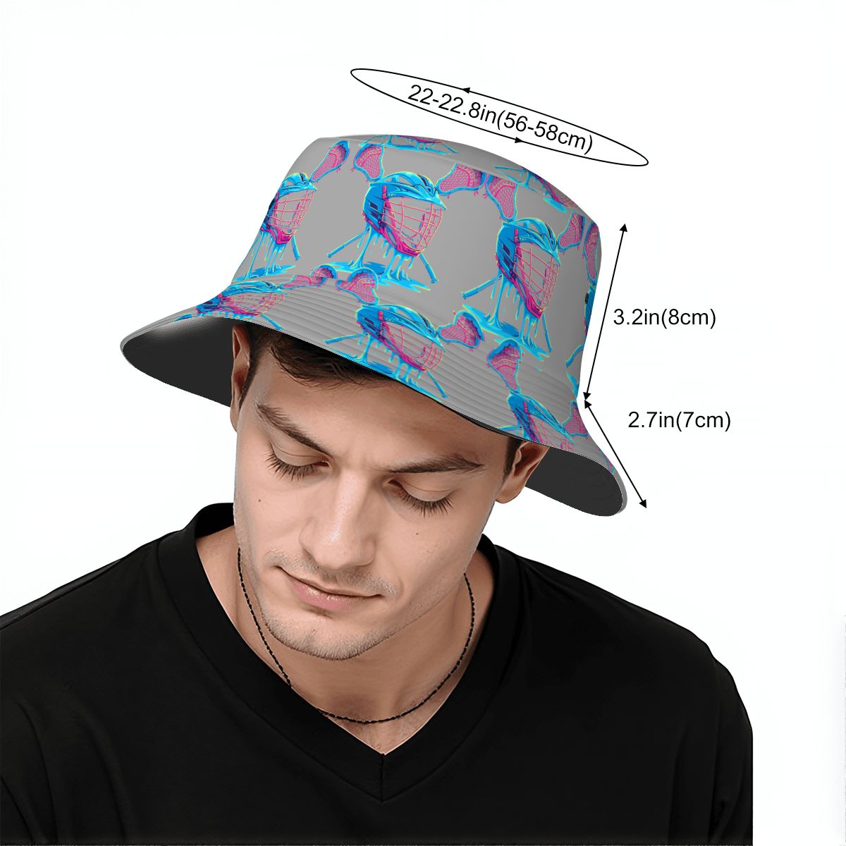 Drip Bucket Hat - Lacrosse Helmet Sticks Grey