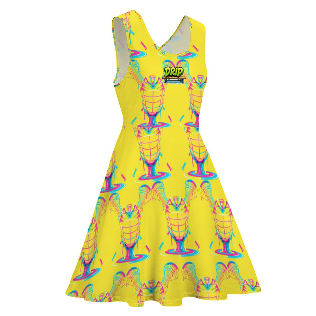 Women's Game Day Dress - Lacrosse Rainbow Drip Yellow