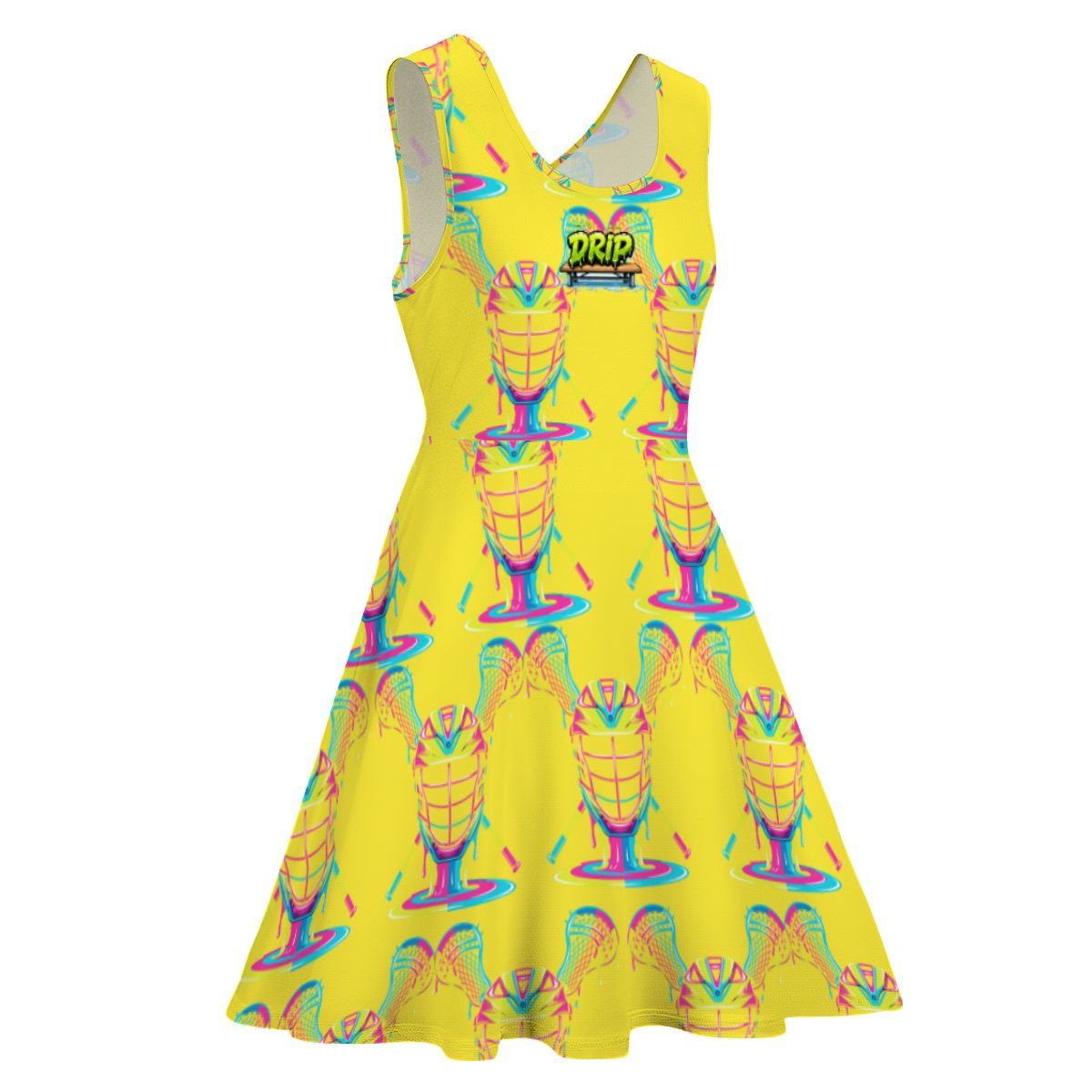 Women's Game Day Dress - Lacrosse Rainbow Drip Yellow