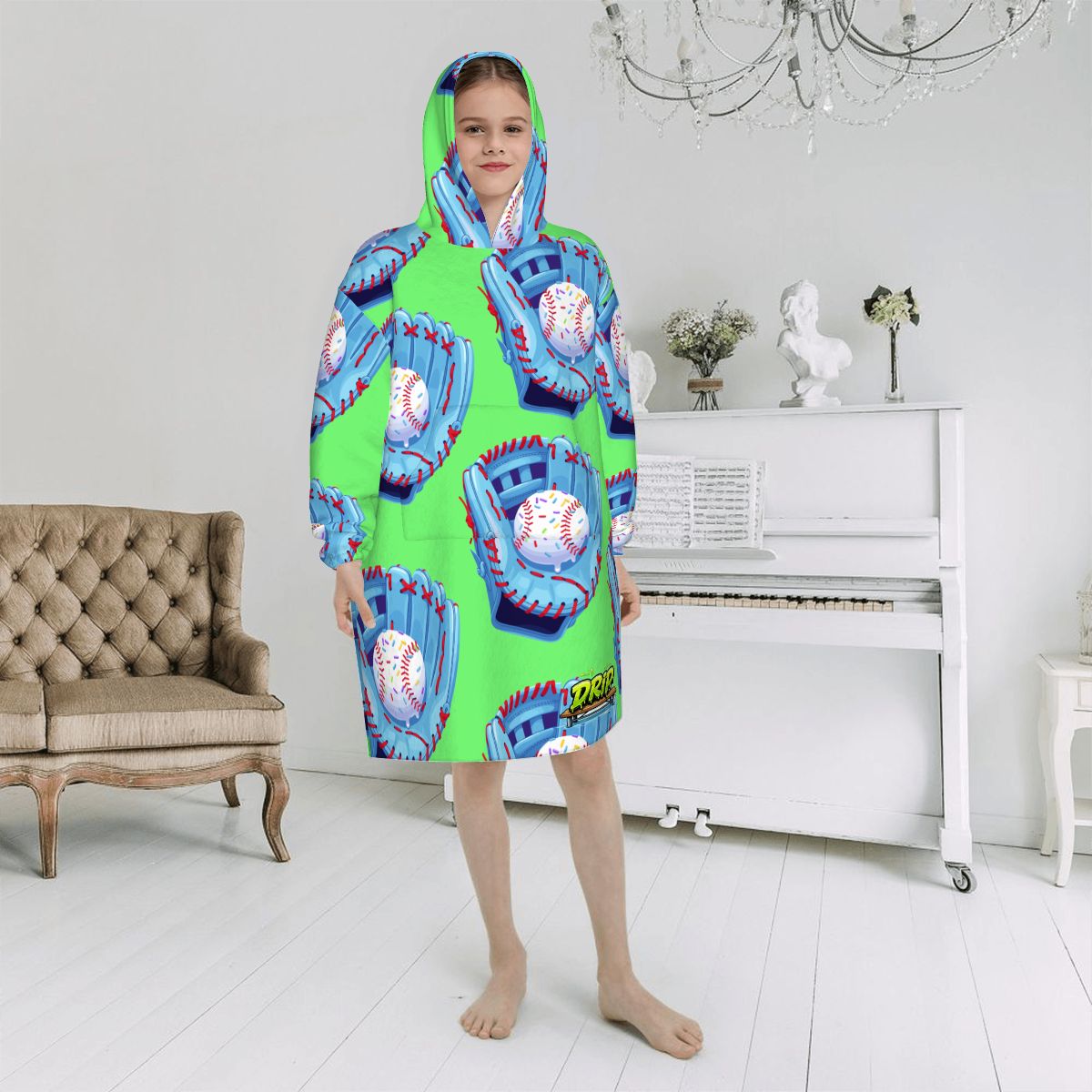 Youth Blanket Sweatshirt - Baseball Sprinkles Drip Hot Green