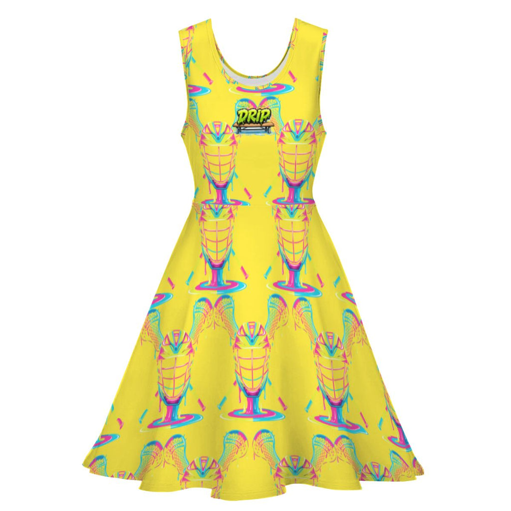 Women's Game Day Dress - Lacrosse Rainbow Drip Yellow