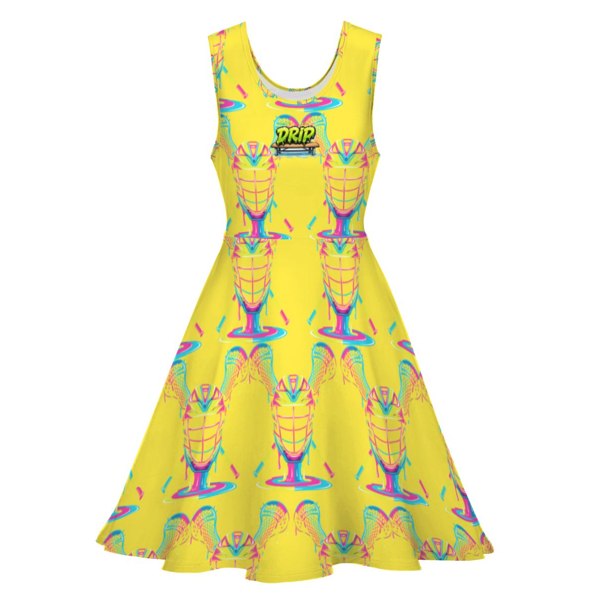 Women's Game Day Dress - Lacrosse Rainbow Drip Yellow
