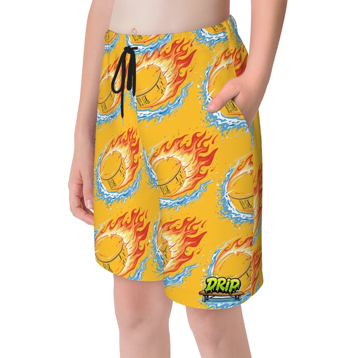 Youth Swim Shorts - Flamin Hockey Pucks Gold