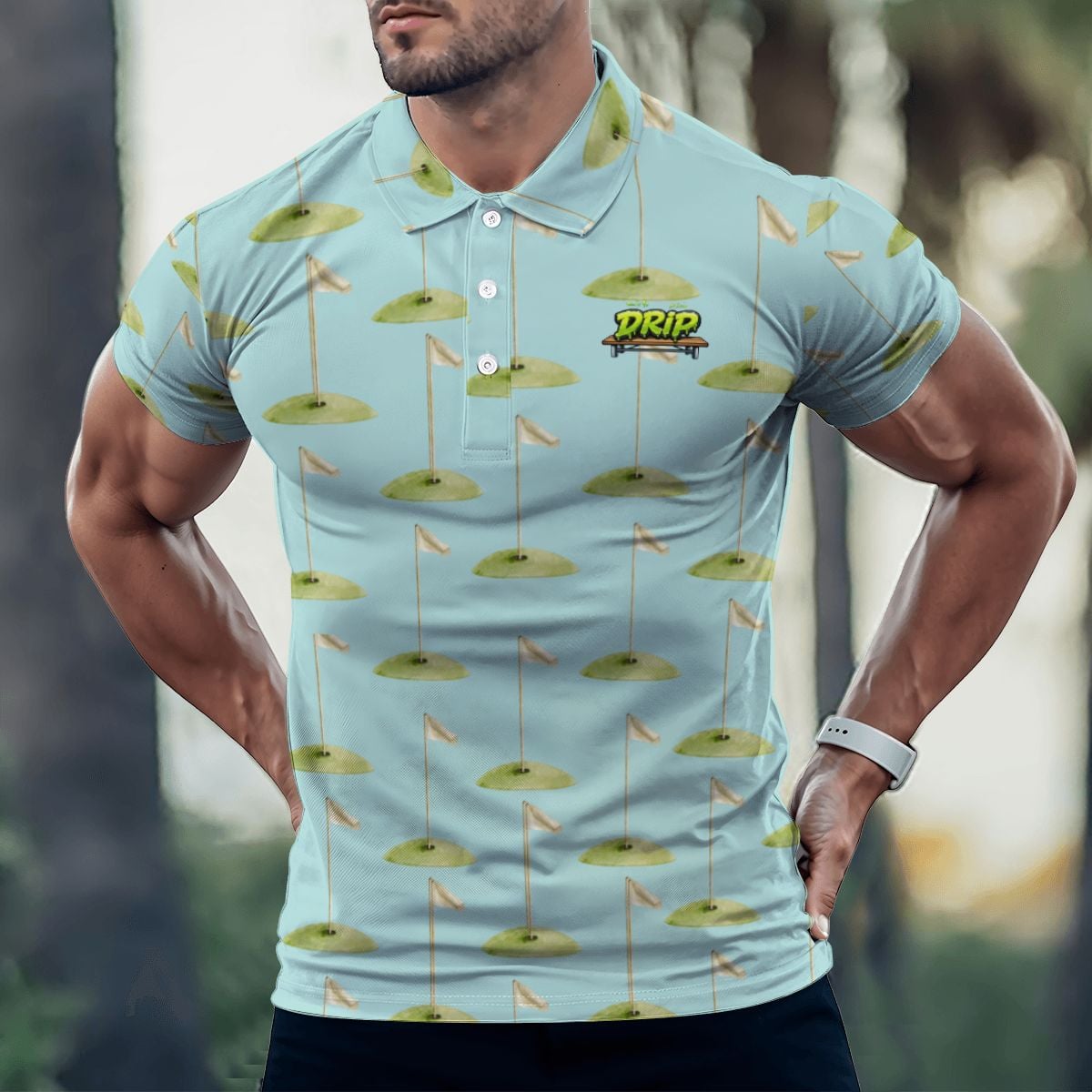 Uncle Golf Shirt - Hole Flag Sketch Blue