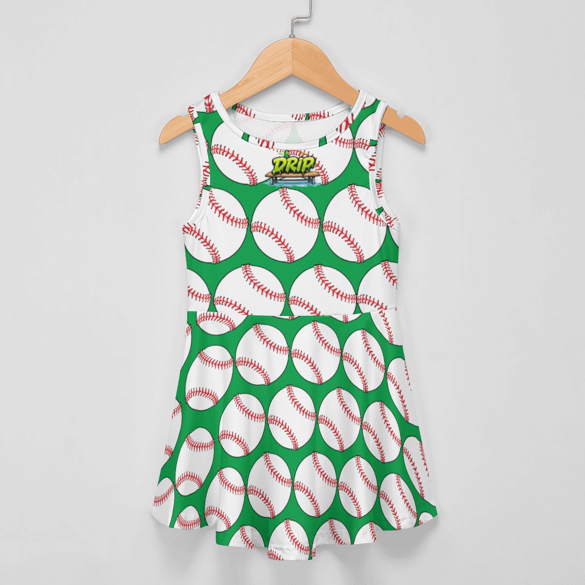 Girls Game Day Dress - Classic Baseball Green