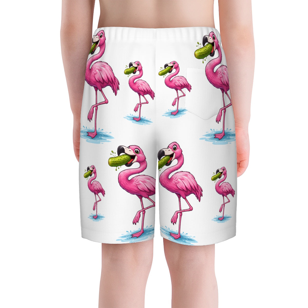 Youth Swim Shorts - Flamingo Pickle White