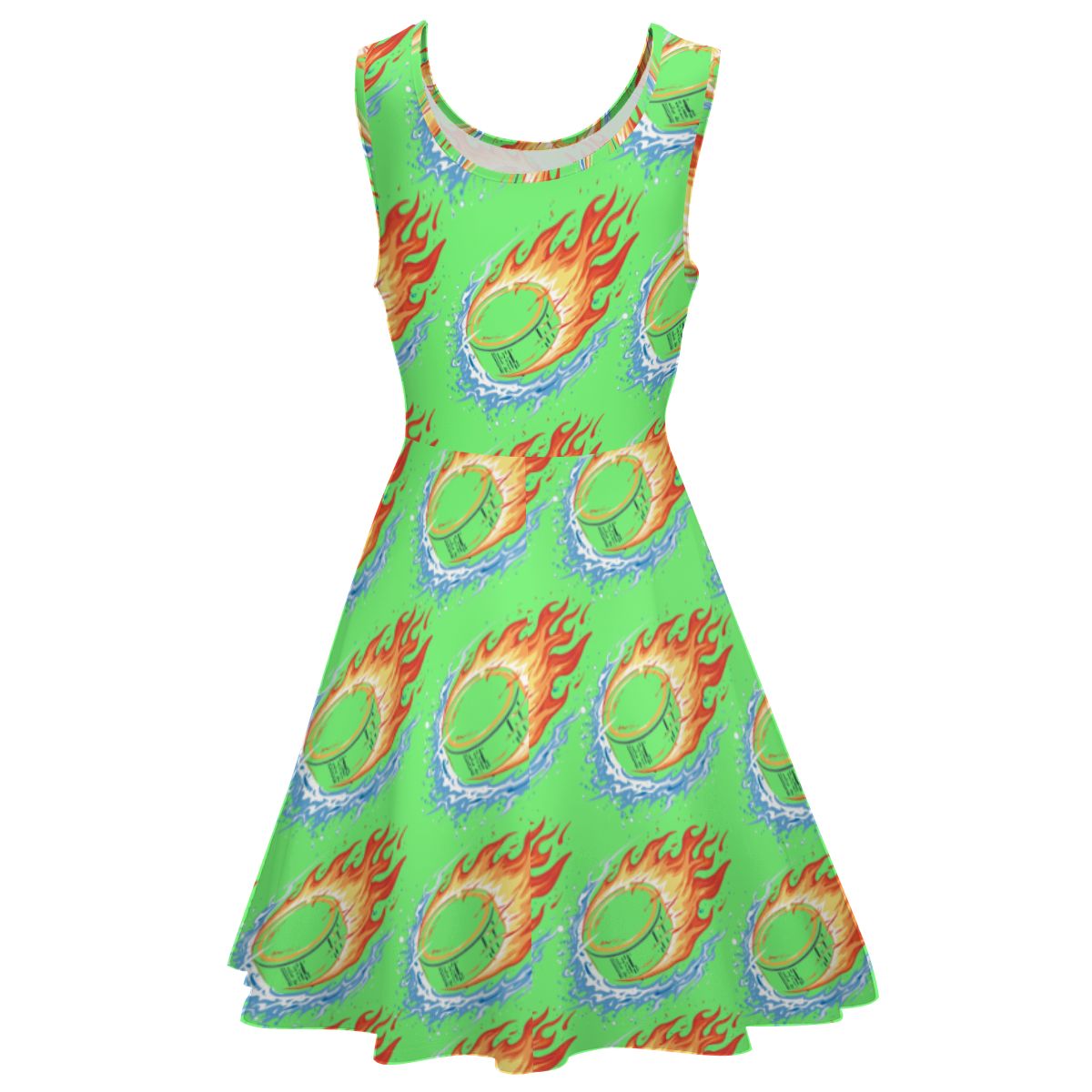 Women's Game Day Dress - Flamin Hockey Pucks Hot Green