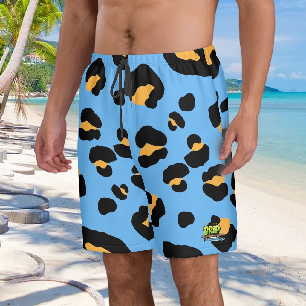 Men/Teen Swim Shorts - Drip Bench Leopard Sky Blue