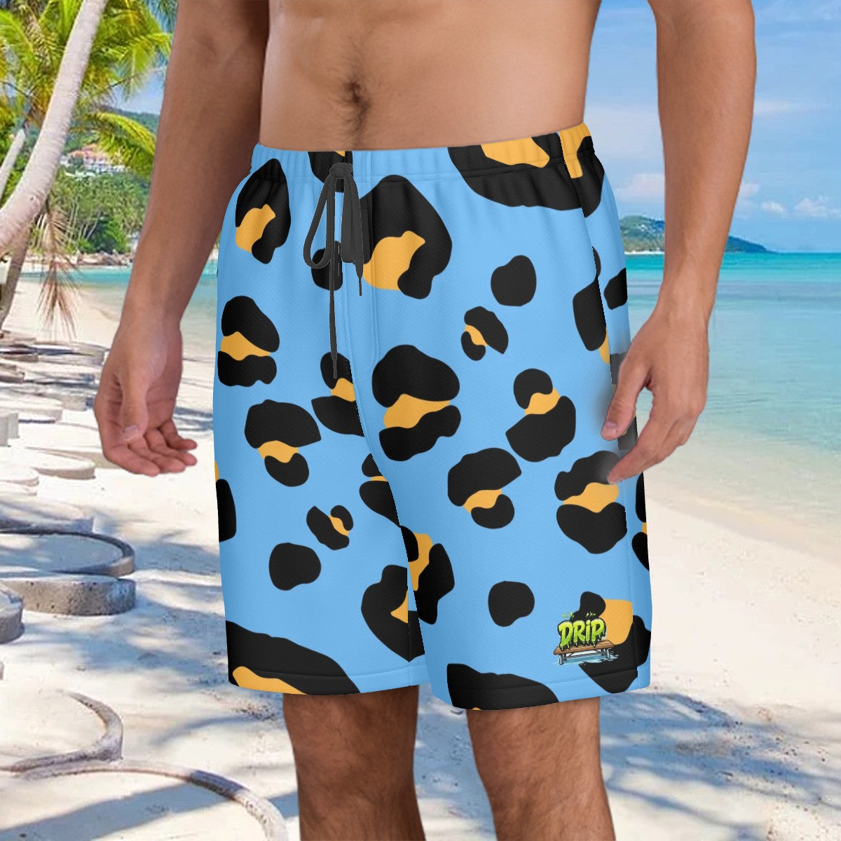 Men/Teen Swim Shorts - Drip Bench Leopard Sky Blue
