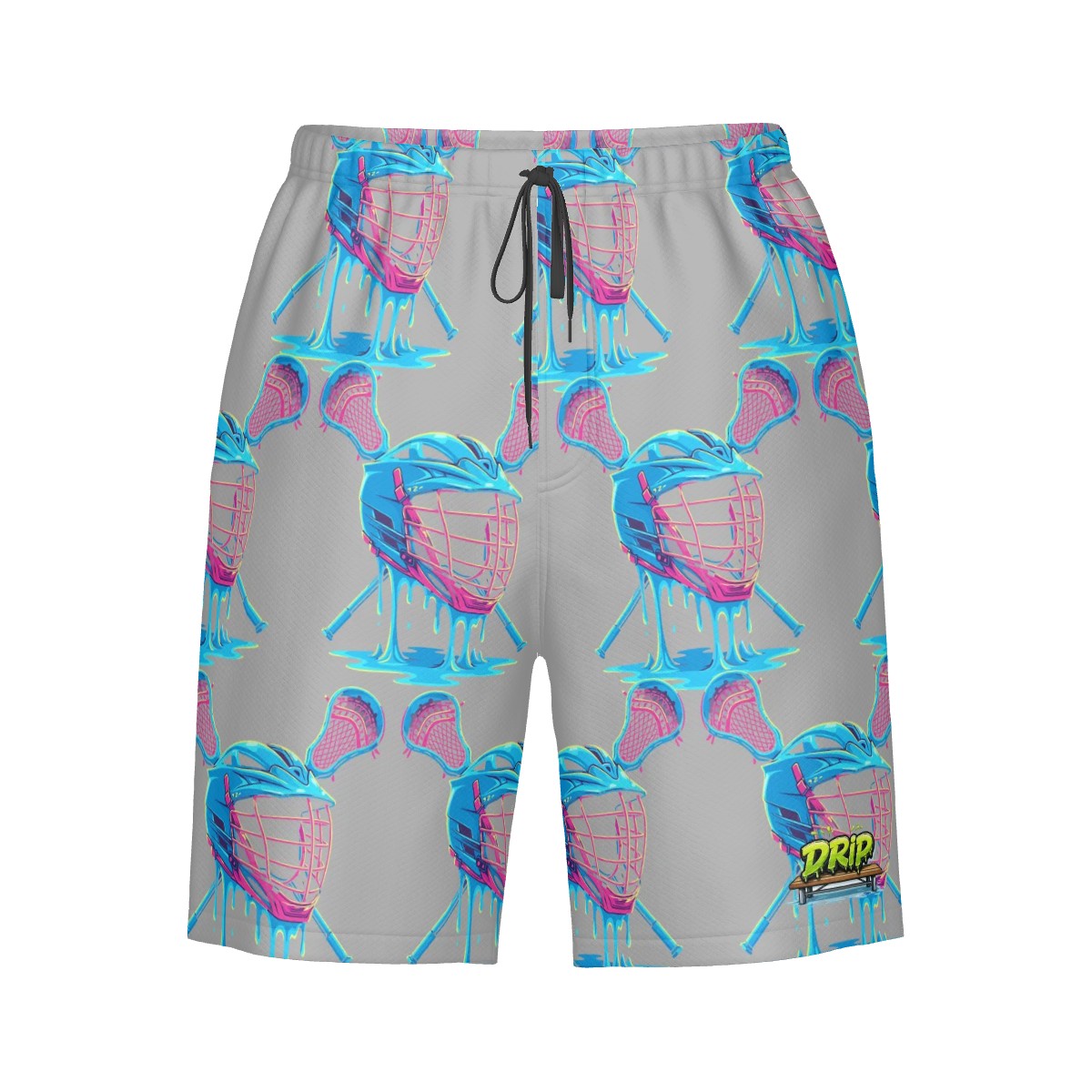 Men/Teen Swim Shorts - Lacrosse Helmet Sticks Grey