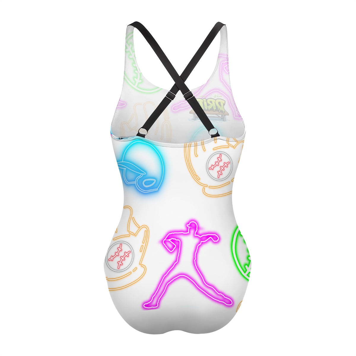 Cross-Back One Piece Swimsuit Women - White Neon Lights