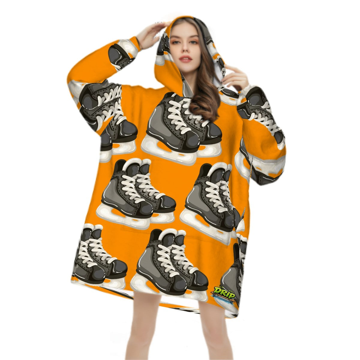 Adult Blanket Sweatshirt - Hockey Skates Classic Orange