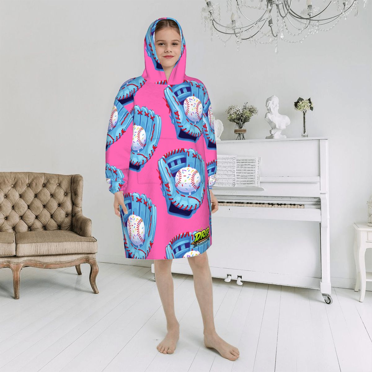 Youth Blanket Sweatshirt - Baseball Sprinkles Drip Hot Pink