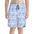 Youth Swim Shorts - Goalie Helmet Sketch White