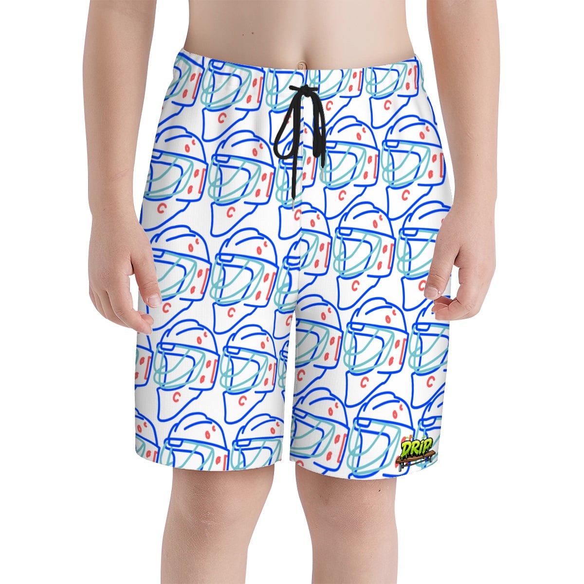 Youth Swim Shorts - Goalie Helmet Sketch White